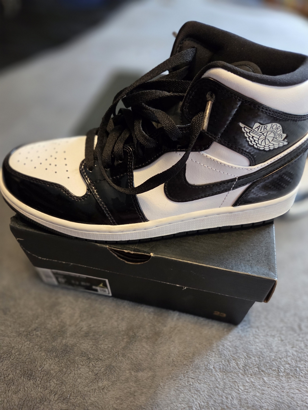 Jordan Men's Mid-Top Sneakers in Black Patent and White
